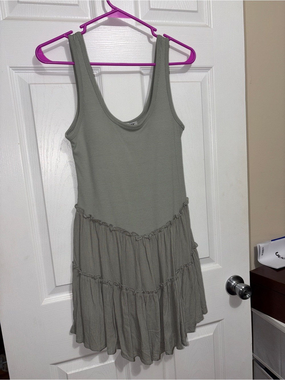 Wallflower Sage Green Sleeveless Tiered Tank Dress